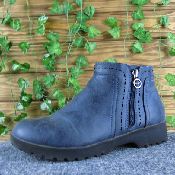 J Sport Women's 7M Jenna Blue Synthetic Ankle Boots Side Zip Comfort Casual - Picture 1 of 7